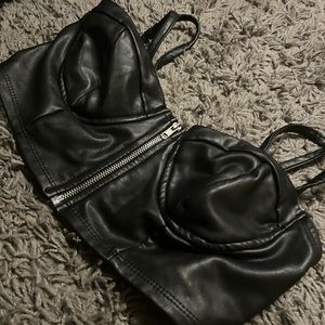 Black leather Bralette Top